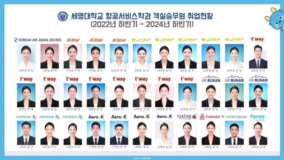 세명대 항공서비스학과 객실승무원 취업현황